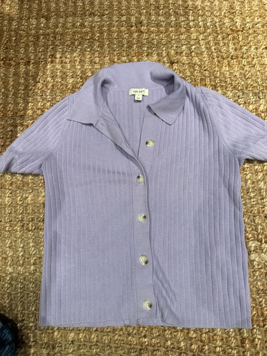 ON 34th Tops - Light Lavender Ribbed Button-Up Polo Top
